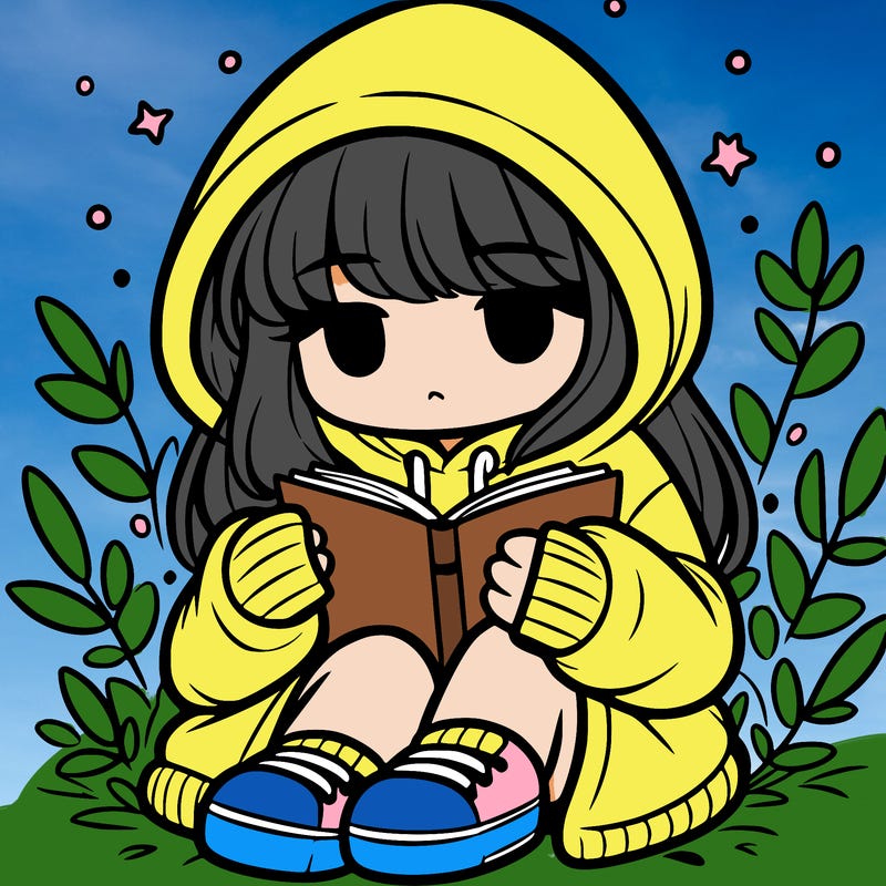 girl in oversized hoodie reading a book