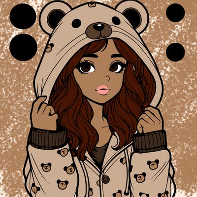 realistic girl in a animal pjs hoodie