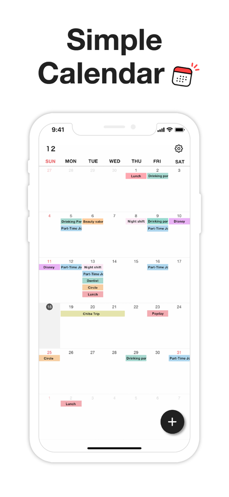 Interfaz de calendario mensual mostrando eventos y turnos codificados por colores en un diseño minimalista