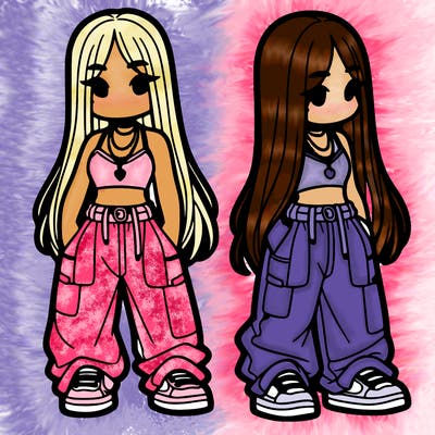 girl in baggy pants crop top and long hair