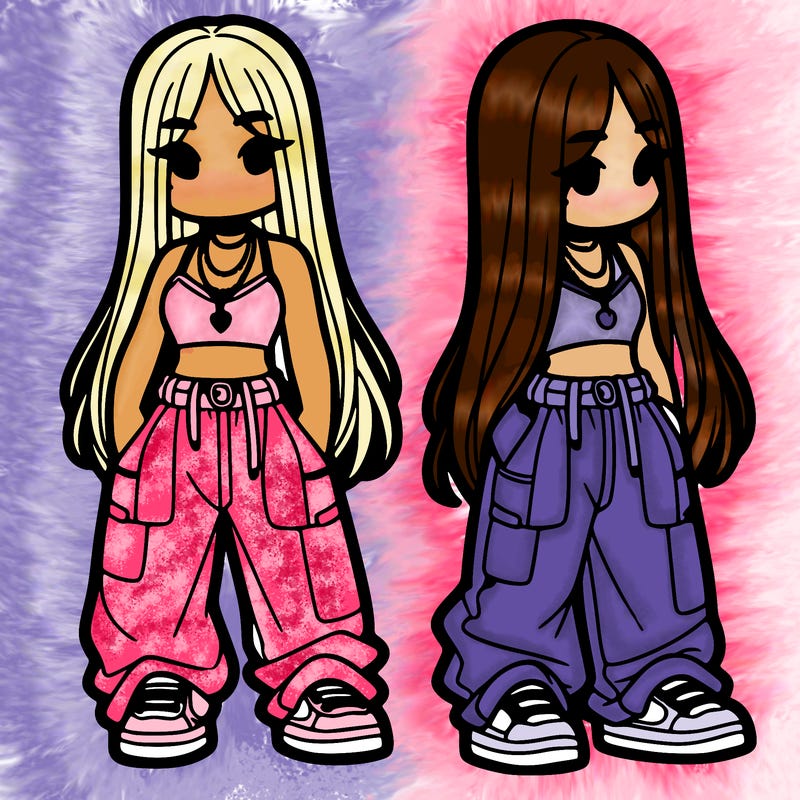 girl in baggy pants crop top and long hair