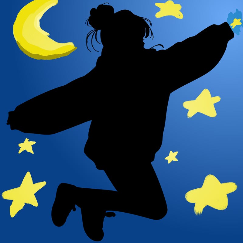 realistic girl jumping with a bun and oversized sweatshirt