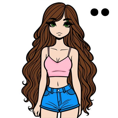 girl with crop top and shoerts with really long hair hol