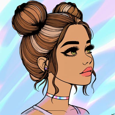 realistic girl with buns on the top of her head