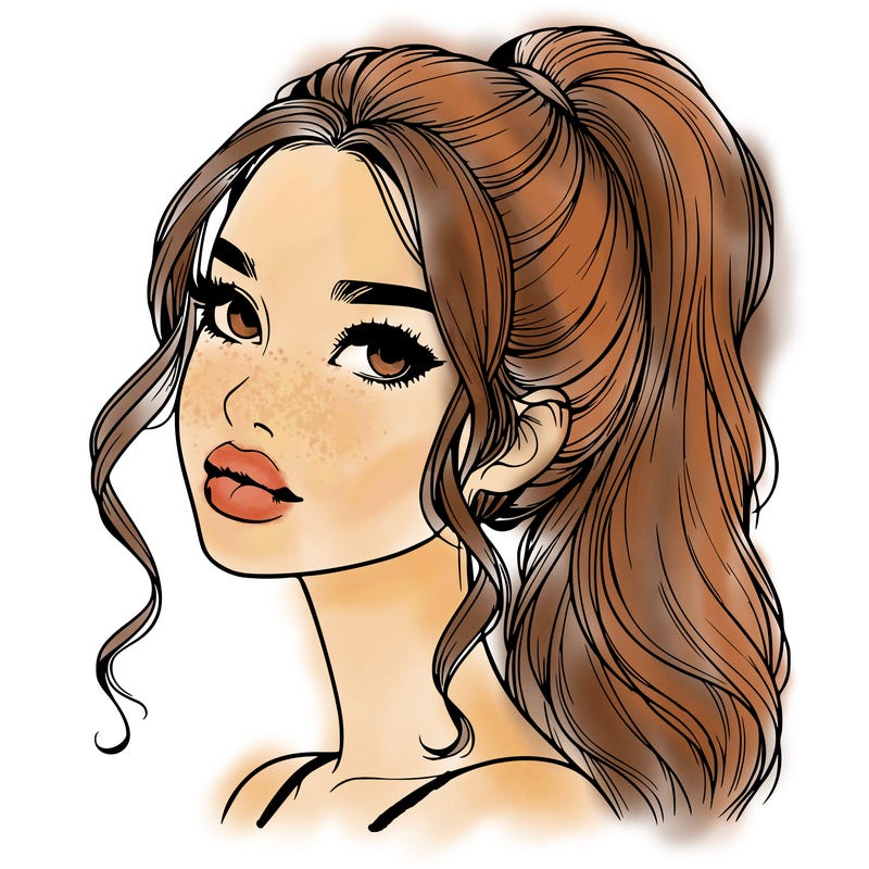 realistic girl with a ponytail on her hair and lips