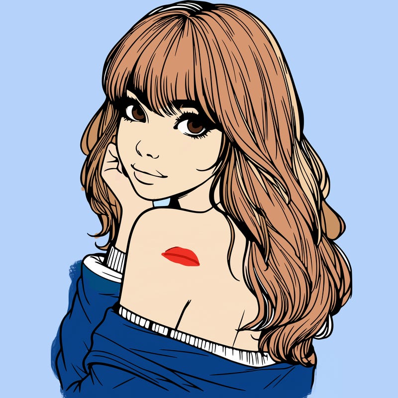 realistic girl with bangs looking over her shoulder