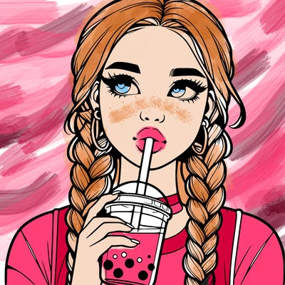 realistic girl with braided hair drinking boba