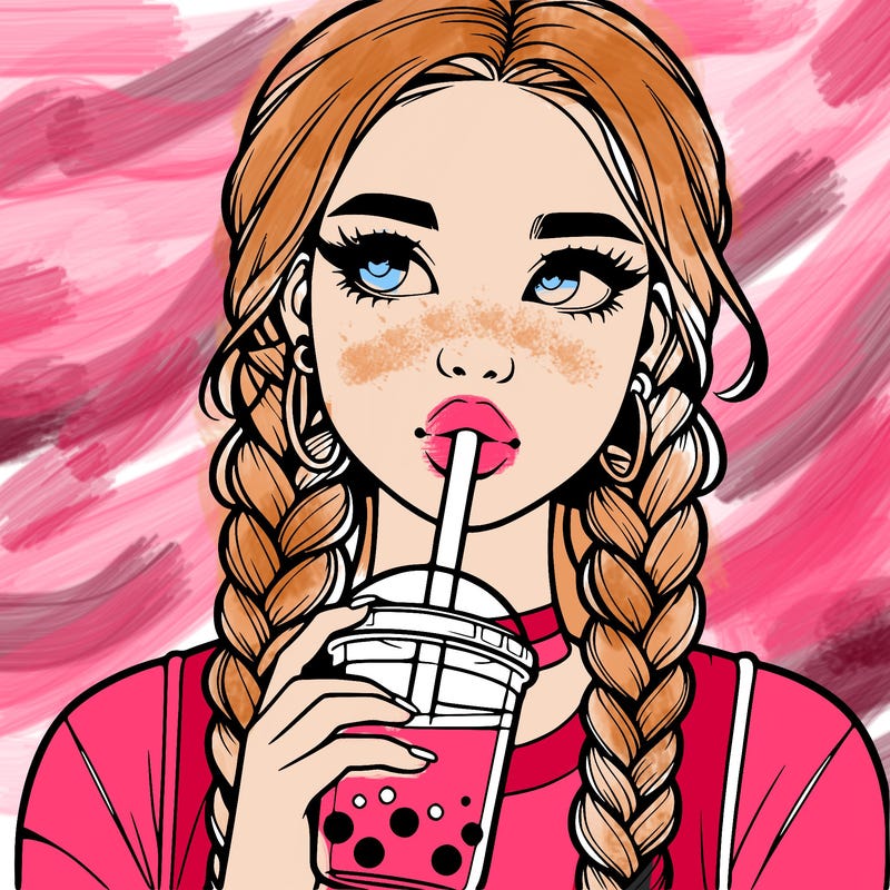 realistic girl with braided hair drinking boba