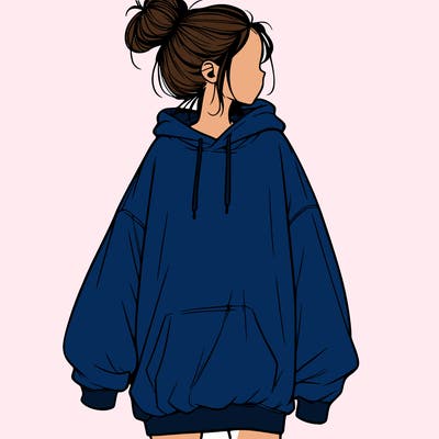 realistic girl with a oversized sweatshirt on and a bun