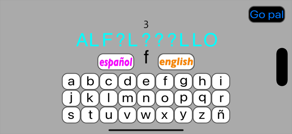 Interface of the Letra word game featuring a partially spelled word and an onscreen keyboard