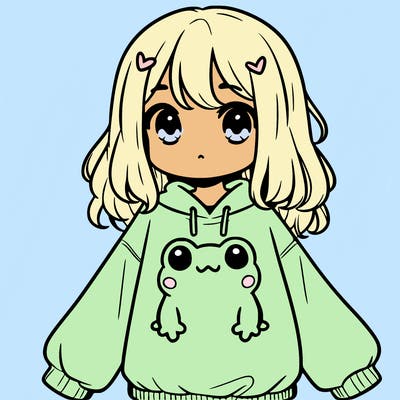 girl wearing frogging sweatshirt