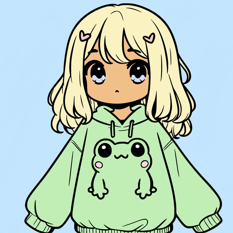 girl wearing frogging sweatshirt