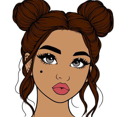 realistic girl with two buns on her hair and lips
