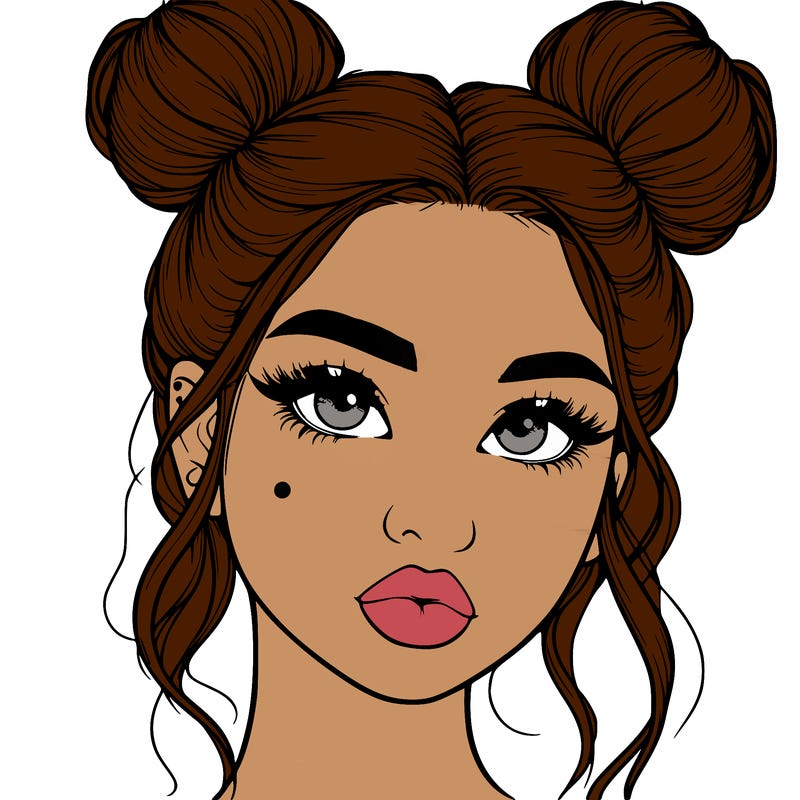 realistic girl with two buns on her hair and lips