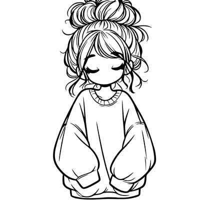 girl with baggy sweatshirt and messy bun
