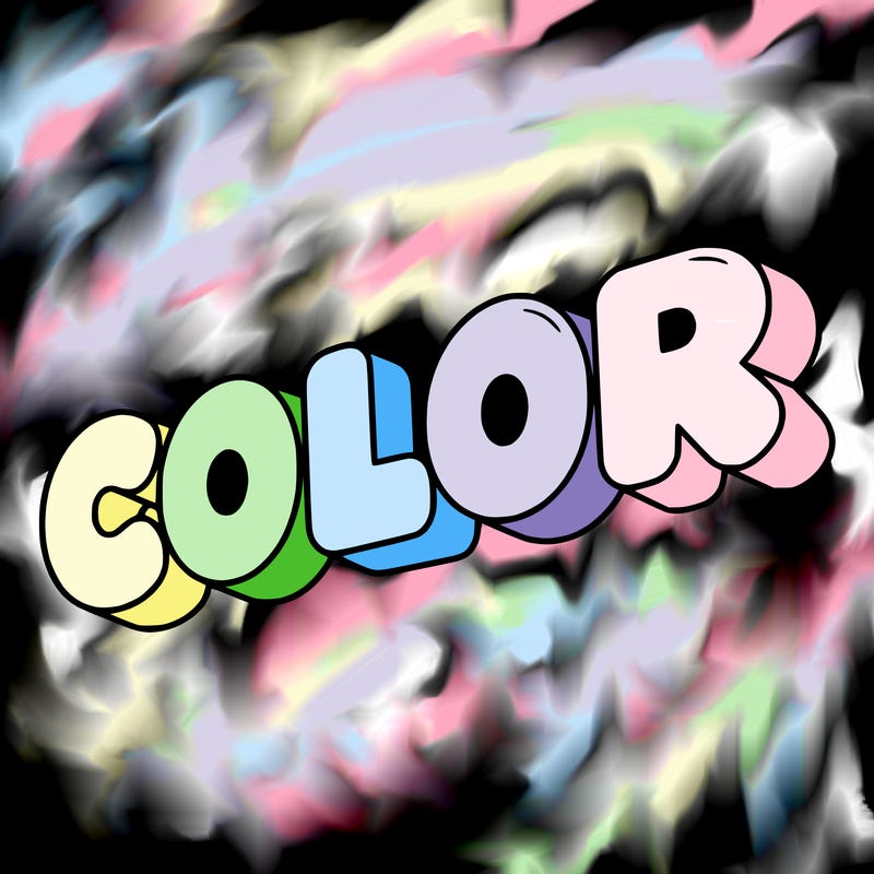 a sign that says color in bubble writing