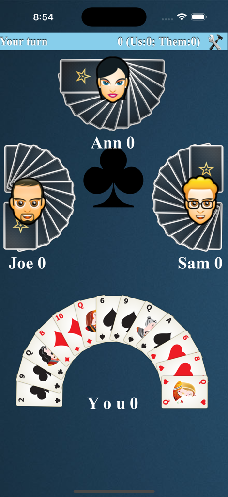 Whist - Card Game - Whist card game interface showing cards and avatars