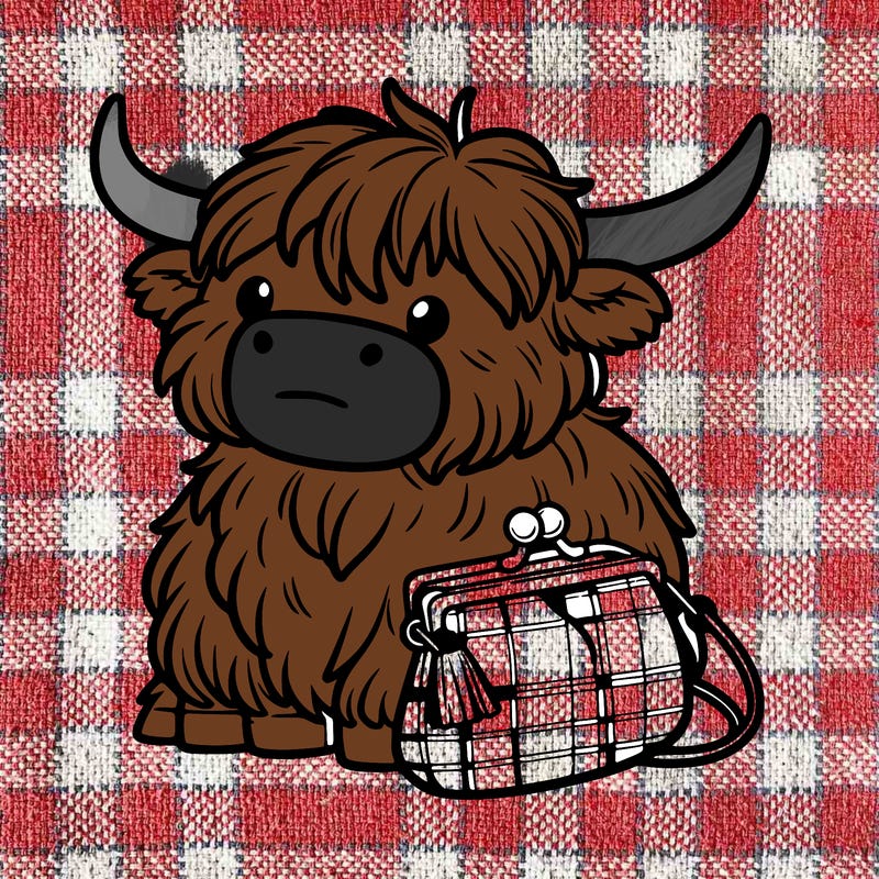 highland cow in a purse