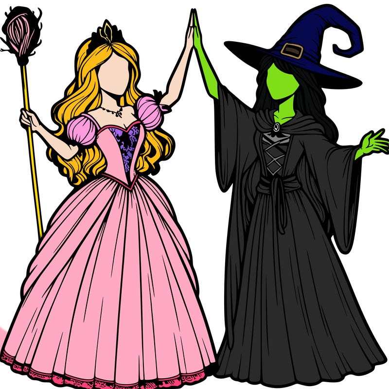 detailed realistic split of a princess and a witch