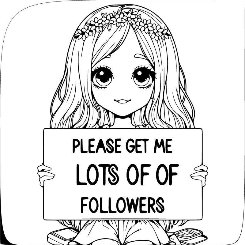 realistic girl holding sign that says please get me lots of followers