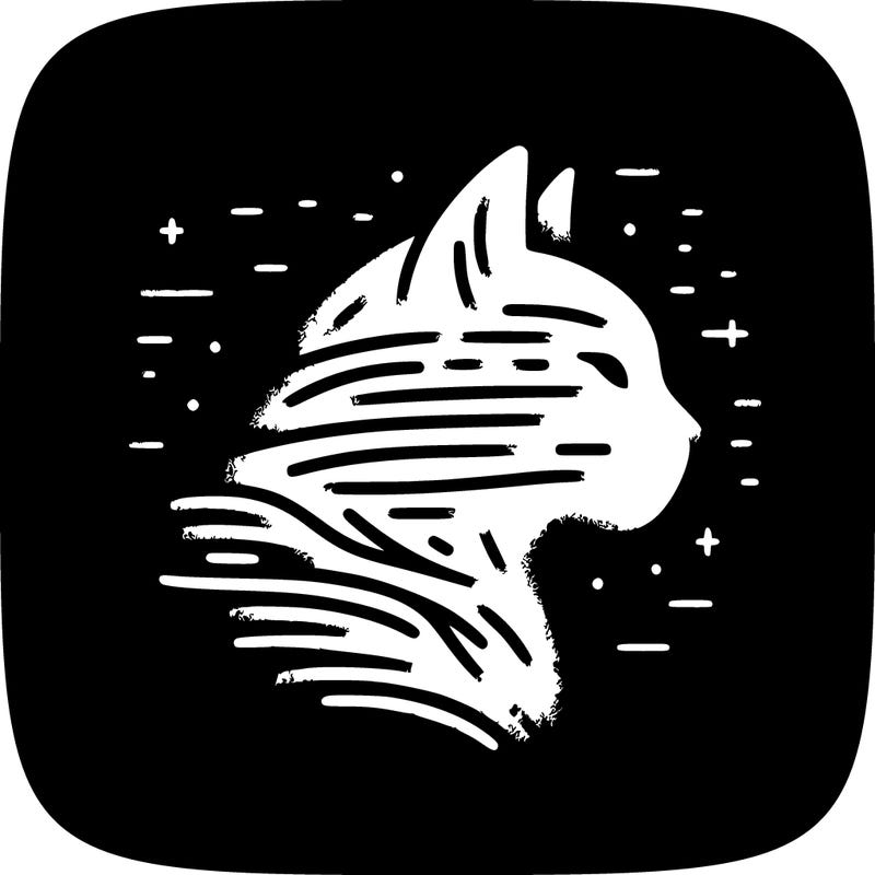 minimalist line art illustration of a cat's profile%2c white on black background%2c textured brush strokes%2c simple%2c elegant.