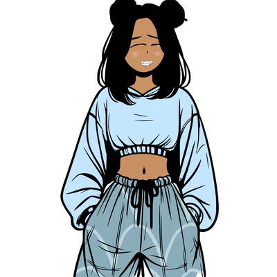 realistic girl faceless with baggy pants and a crop top