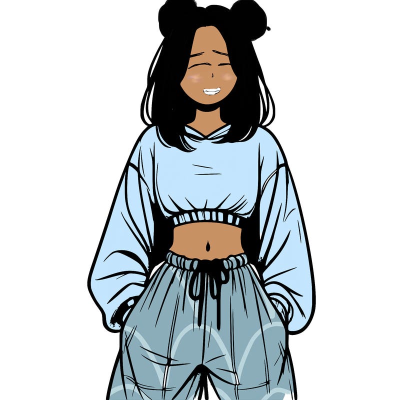 realistic girl faceless with baggy pants and a crop top