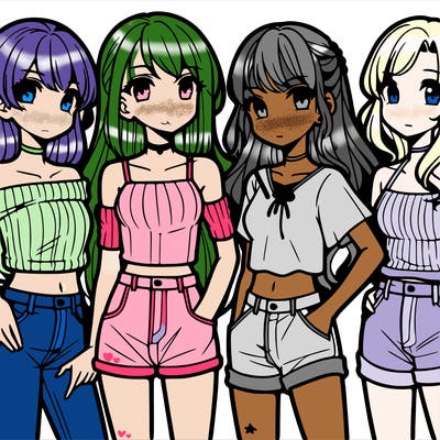 teen manga girls group of 4