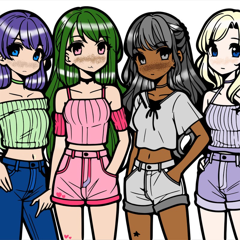 teen manga girls group of 4