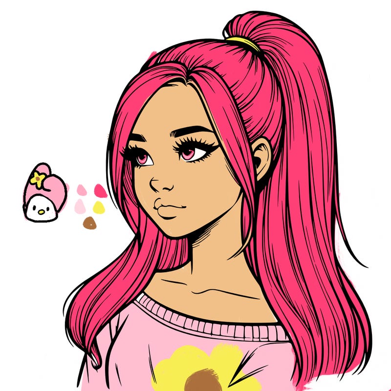 realistic girl with a high ponytail