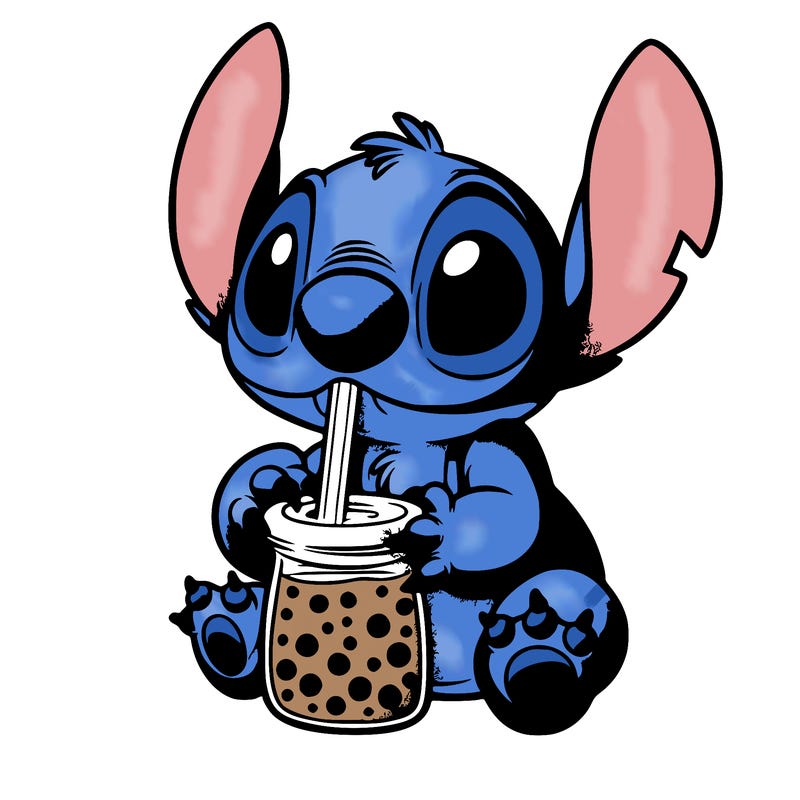 stitch drinking boba tea