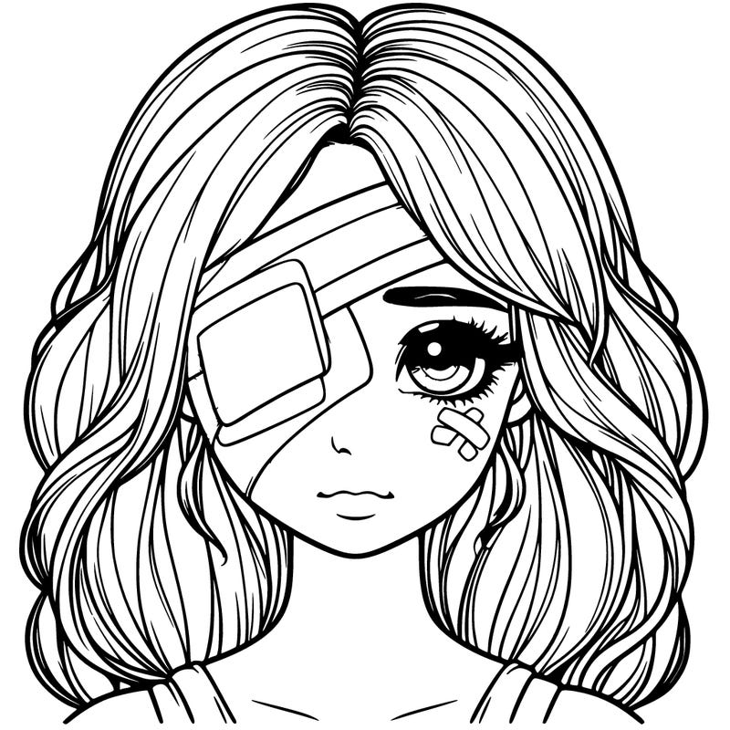 realistic girl with bandage over her eye