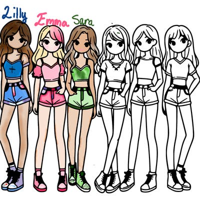 a group of girls wearing crop tops and shorts