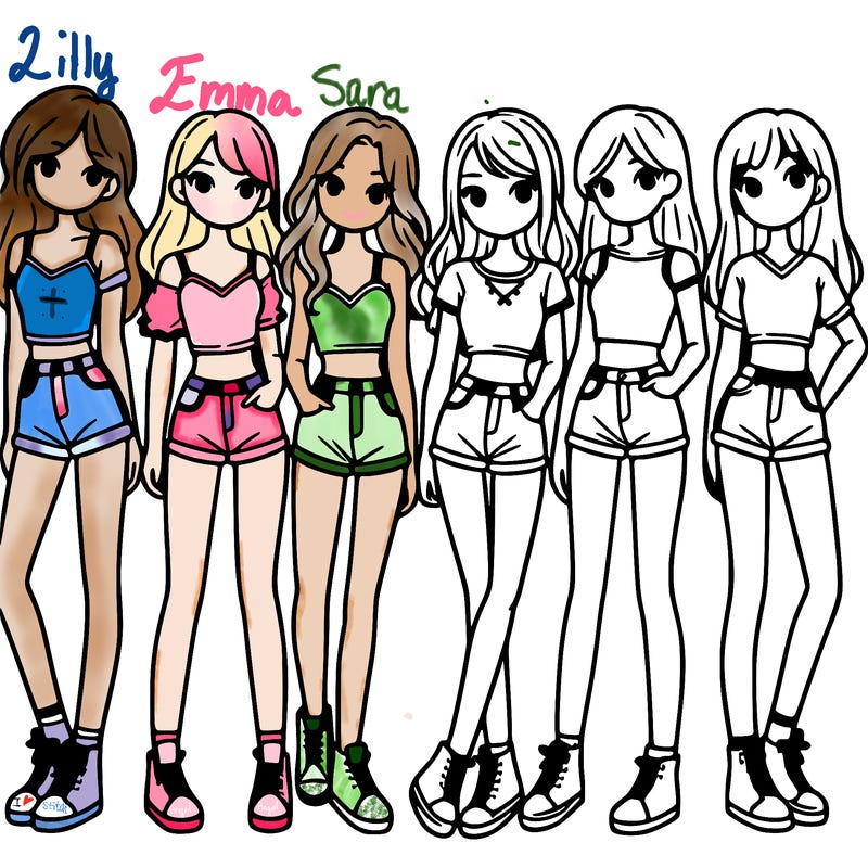 a group of girls wearing crop tops and shorts