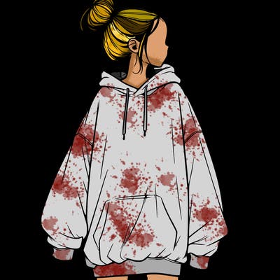 realistic girl with a oversized sweatshirt on and a bun