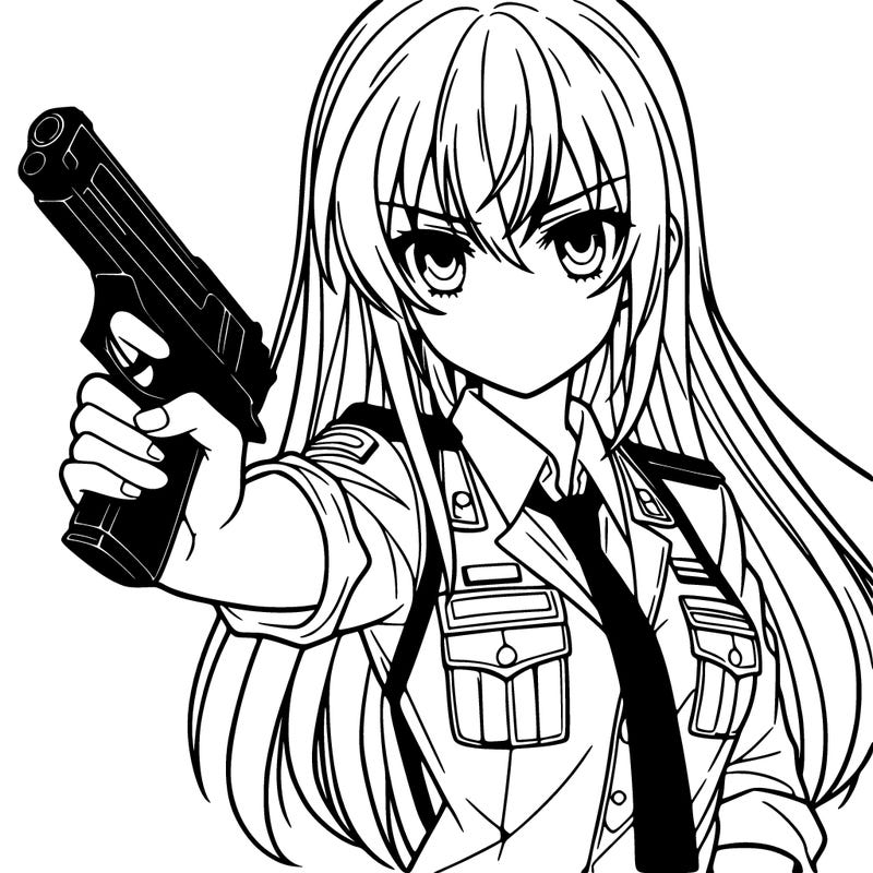 manga girl holding a gun