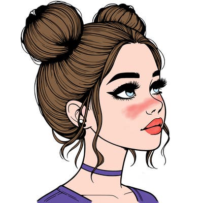 realistic girl with buns on the top of her head