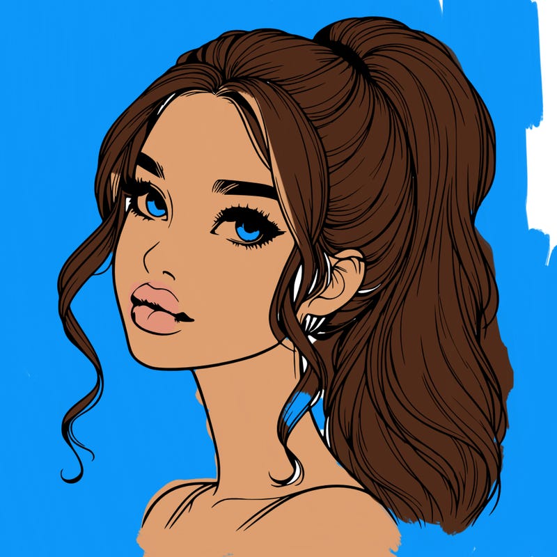 realistic girl with a ponytail on her hair and lips