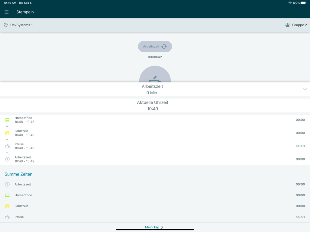 edtime Stempeluhr - Digitale Stempeluhr-Oberfläche zur Erfassung von Arbeitszeiten und Pausen