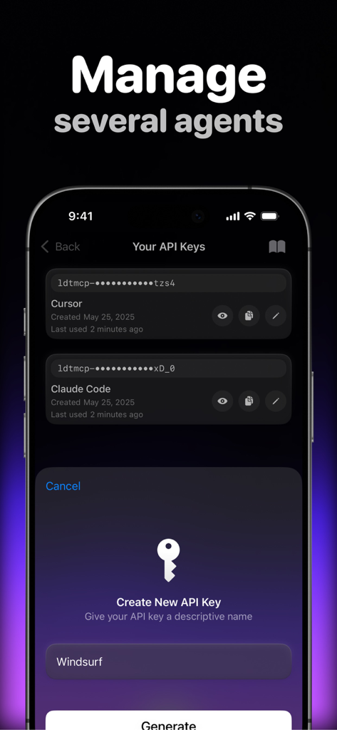 MCP Client - Interface for managing API keys for multiple AI agents in the MCP Client mobile application