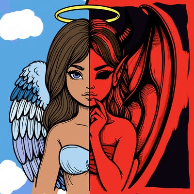 realistic angel half demon