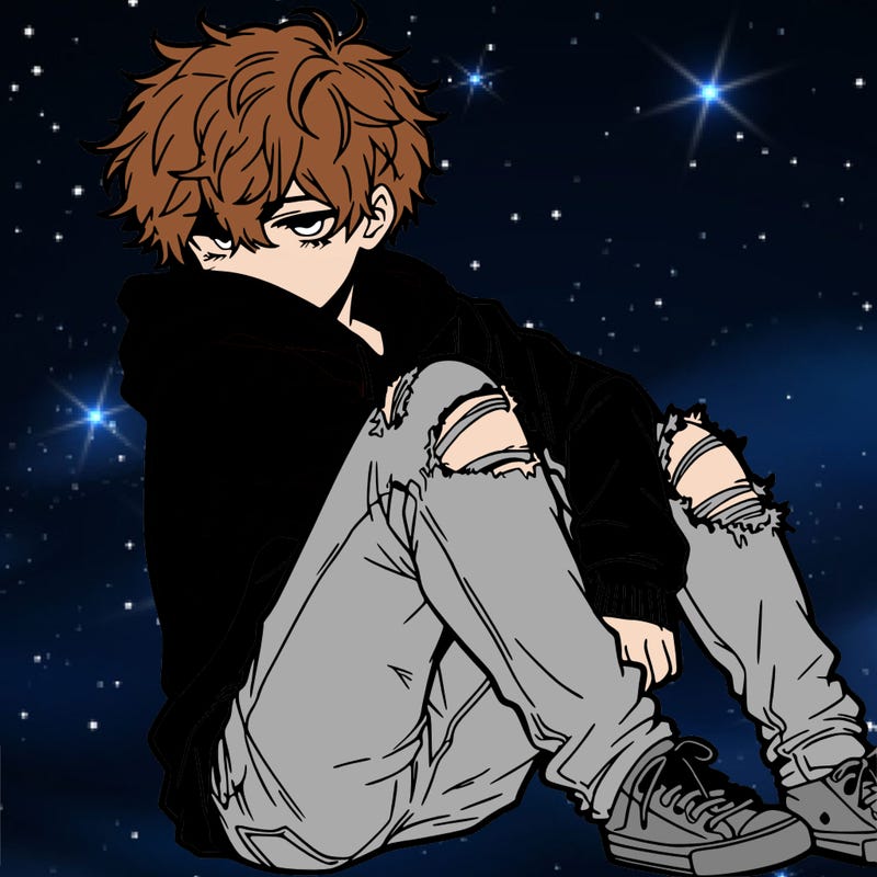 a male hoddie ripped jeans messy hair anime