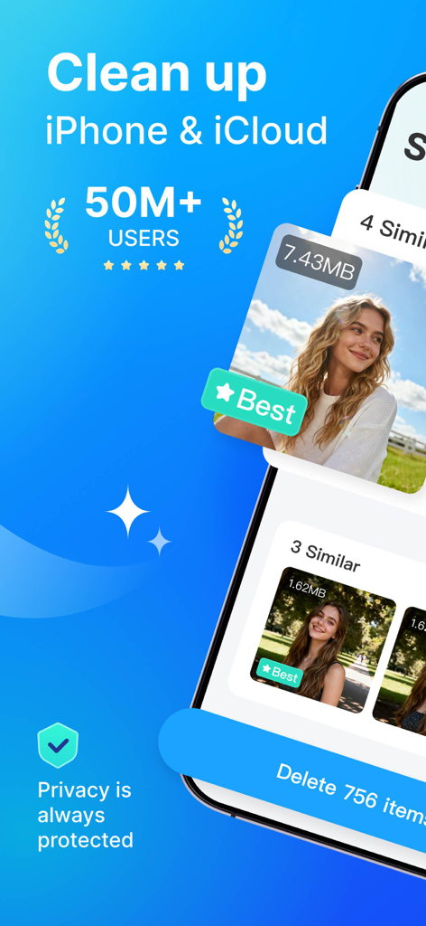 TopCleaner:Release Storage - TopCleaner app interface for deleting similar photos to free up iPhone and iCloud storage.