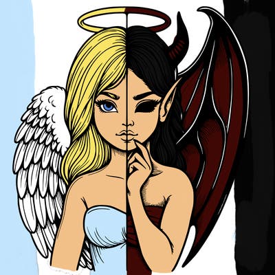 realistic angel half demon