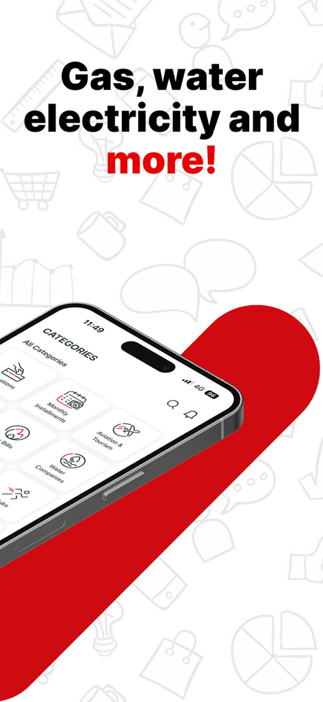 Mobile screen of Basata app displaying utility and travel payment categories
