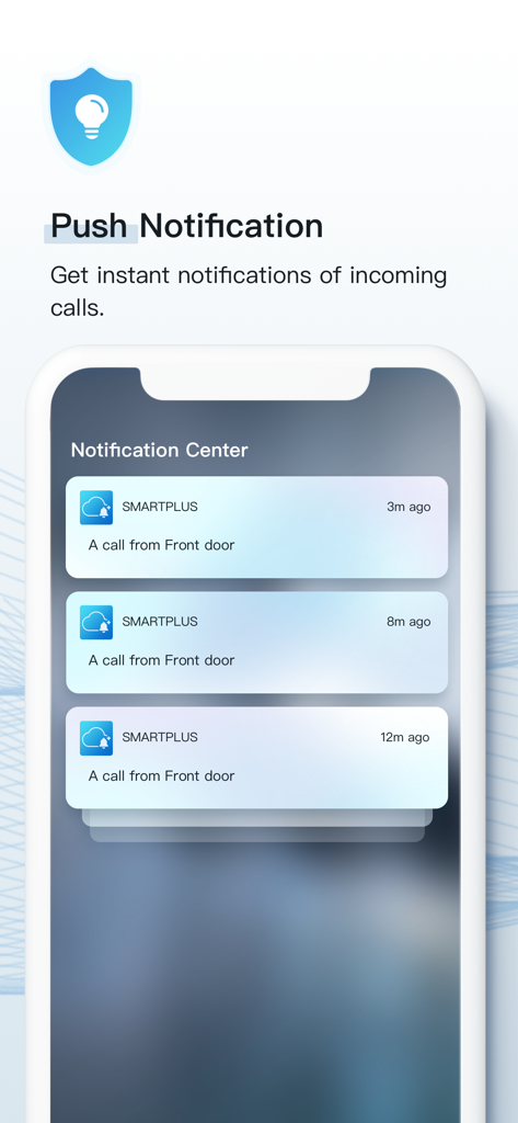 Akuvox SmartPlus - Smartphone screen showing Akuvox SmartPlus push notifications for incoming calls from the front door.