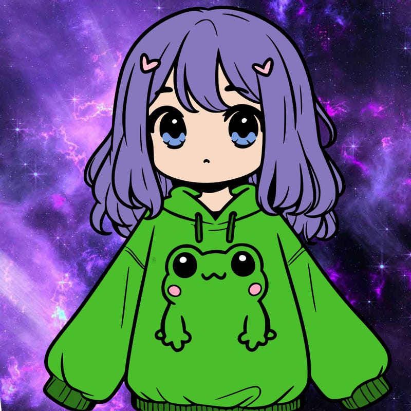 girl wearing frogging sweatshirt