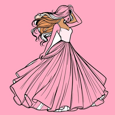 realistic woman with dress flowing in the wind