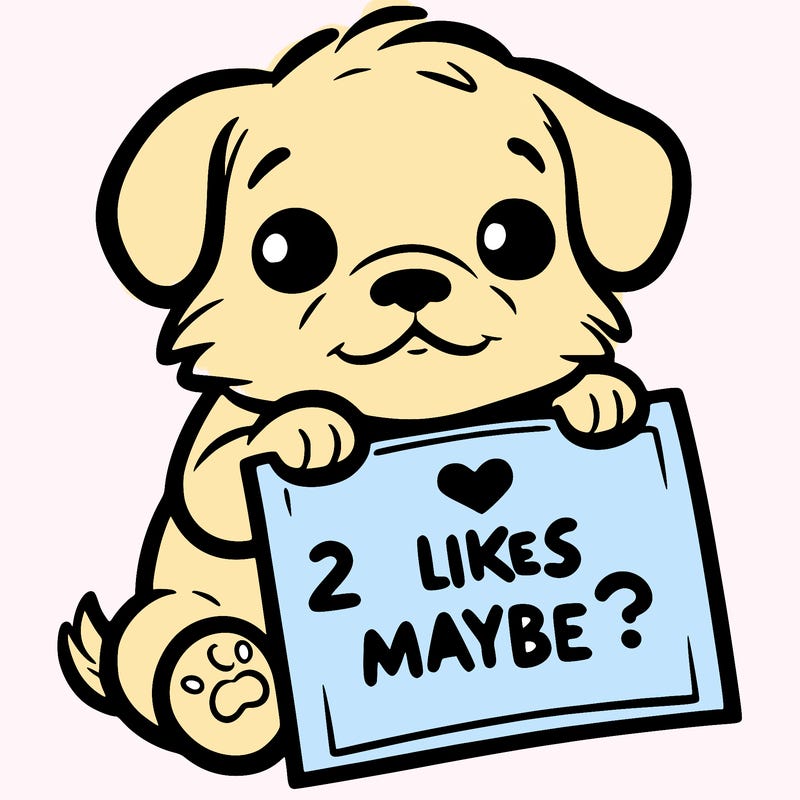a puppy holding a sign that says 2 likes maybe?