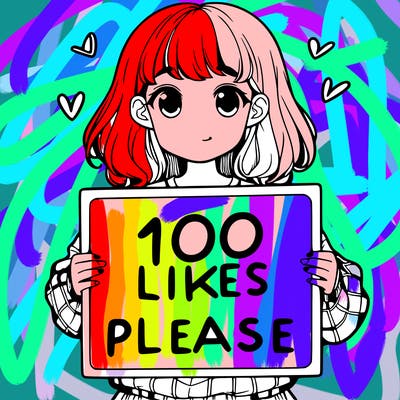 a girl holding a sign saying 100 likes please